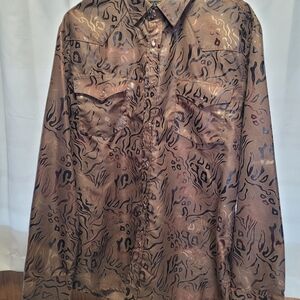 Brown Animal Print Button-Up Shirt